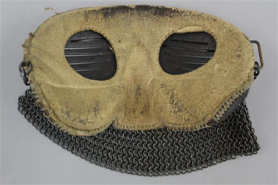 A WWI leather and chainmail tank mask, 7in.